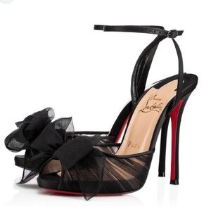 Christian Louboutin Crepe Satin Ruched Artydiva 120 Platform Sandals 38 Black
